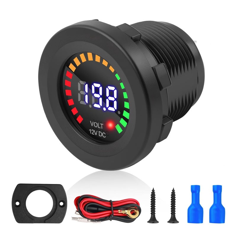Figpade Volt Meter 12 Volt with LED Digital Display Panel,12V DC Battery Voltage Meter with Mounting Plate & Cables for Voltage Monitoring,Universal Voltages Gauge Car Accessories - Image 1